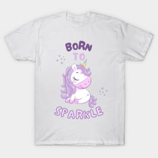 Born To Sparkle Beautiful Unicorn With Stars T-Shirt